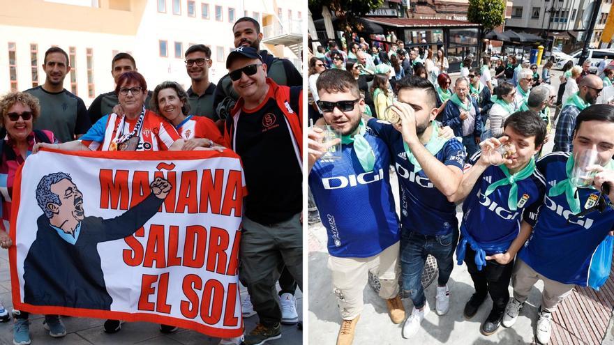 EN DIRECTO: Las aficiones del Oviedo y el Sporting calientan motores antes de los duelos de esta tarde