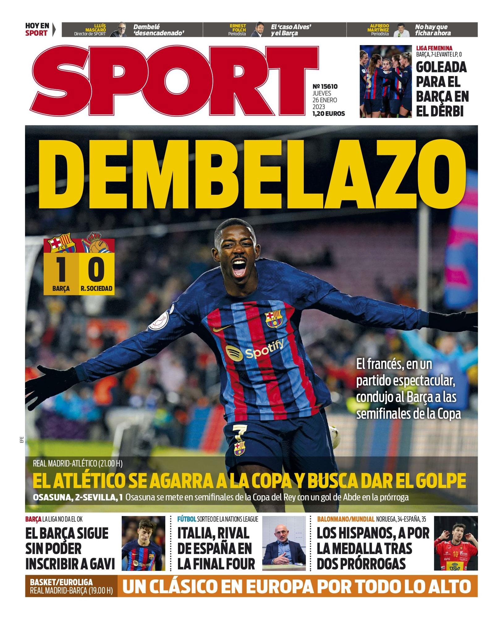 Esta es la portada SPORT, hoy jueves 26 de enero