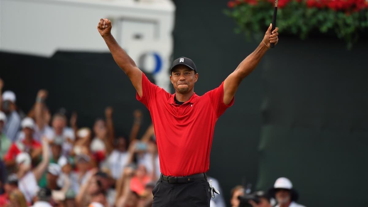 Tiger Woods reacciona a su triunfo en el Tour Championship