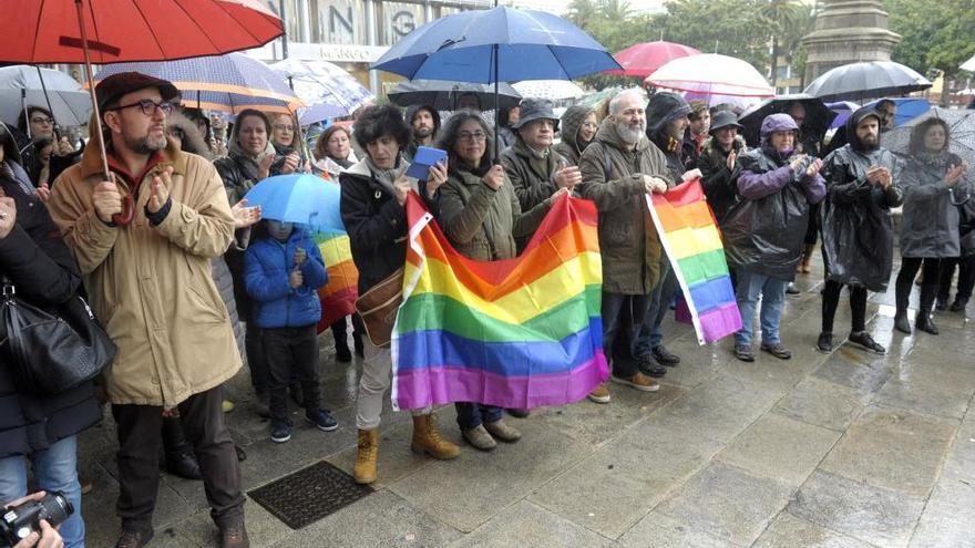 Manifestantes durante la protesta en A Coruña