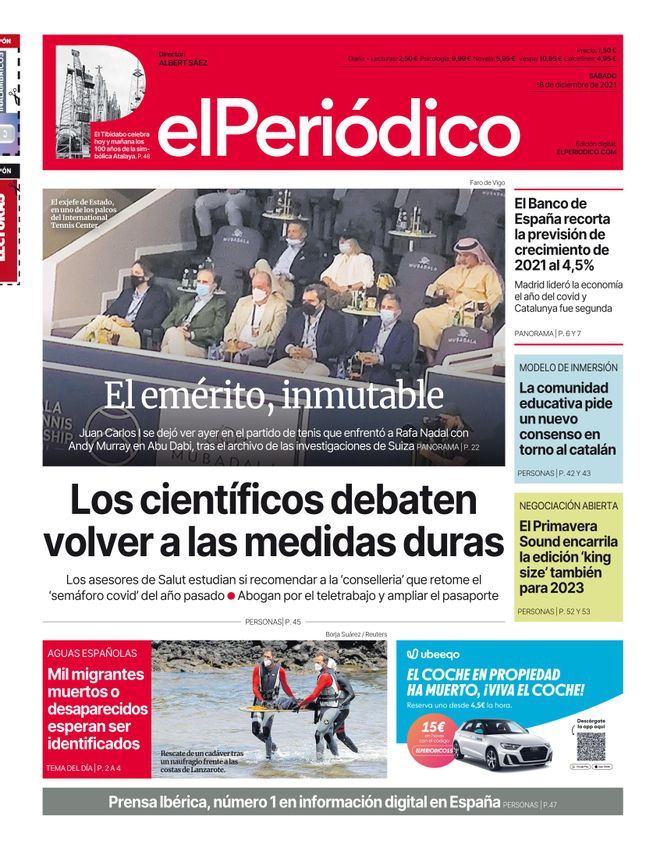 La portada d’EL PERIÓDICO del 18 de desembre del 2021