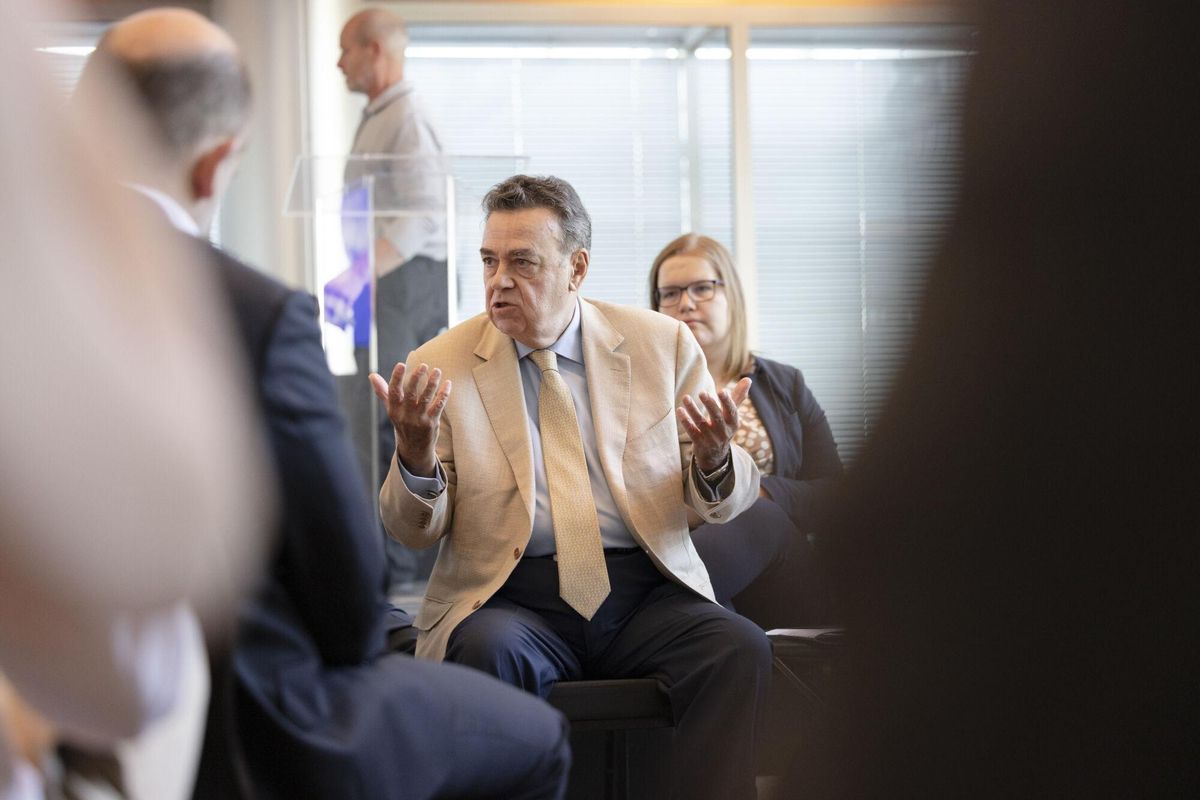 Antonio Llardén, presidente de Enagás, hoy, 3 de julio de 2025, durante su participación en "European Bridges", la tribuna informativa de Prensa Ibérica y EL PERIÓDICO en Bruselas.