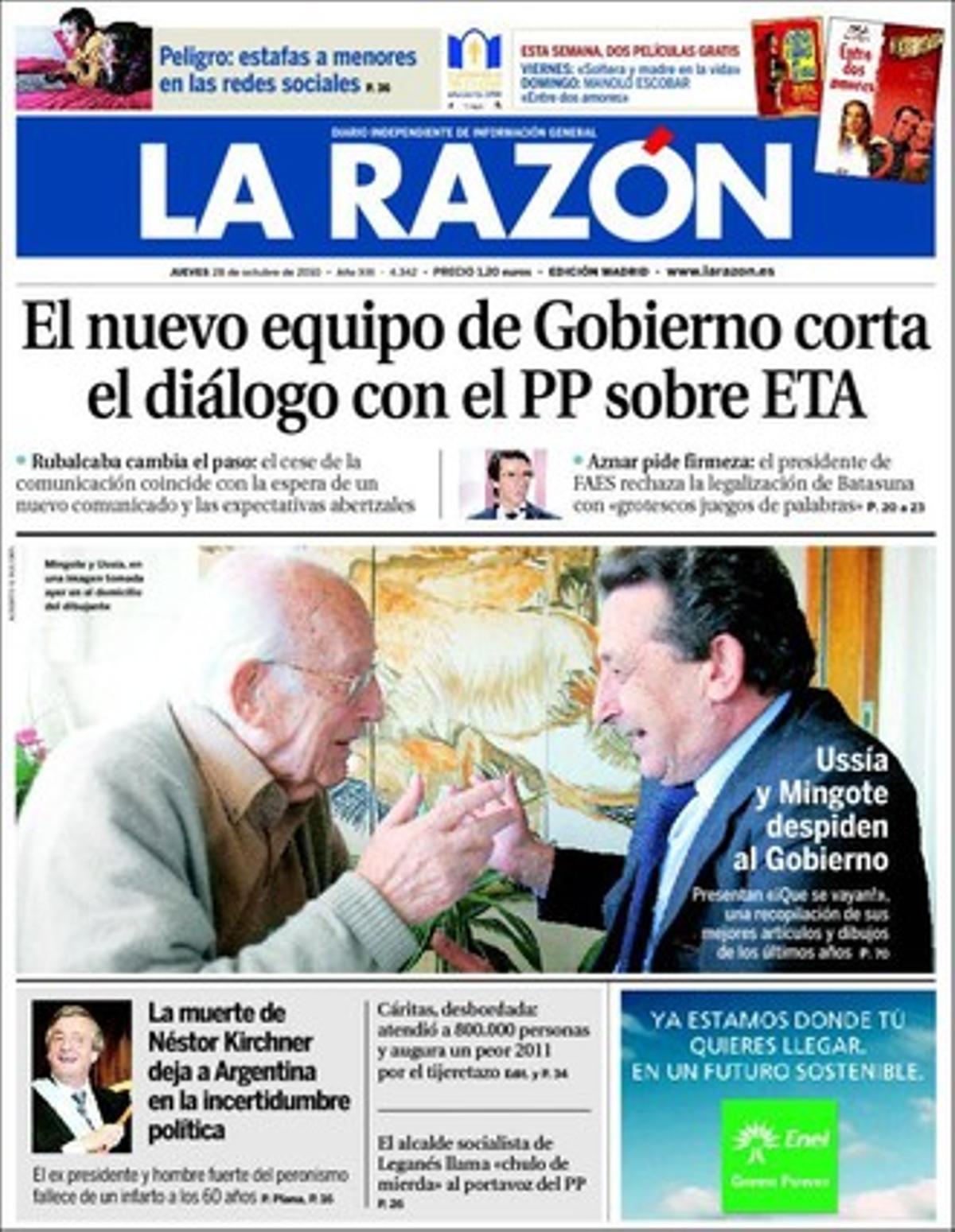 ’La Razón’ també ressalta a les pàgines interiors que Cuba tanca la porta a Brussel·les perquè manté la posició comuna; que les companyies aèries britàniques es rebel·len contra l’excés de controls, i que el conseller Ernest Maragall trenca una altra vegada amb ICV per la llei d’educació i anuncia que el Govern aprovarà dimarts sense consens el decret de direccions dels centres escolars.