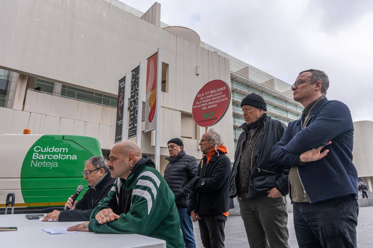 Barcelona. 19/02/2025. Rueda de prensa de la plataforma No MACBA para explicar la ampliación del museo y convocar una manifestación el próximo 27 de febrero. 