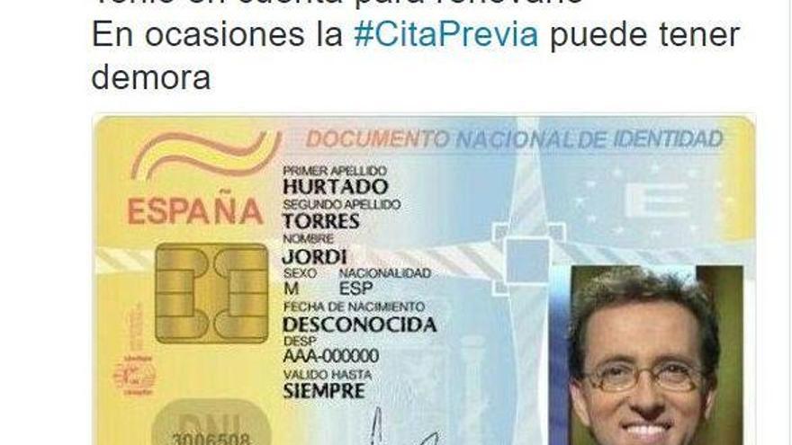 La Guàrdia Civil fa servir Jordi Hurtado a Twitter per recordar que el DNI caduca