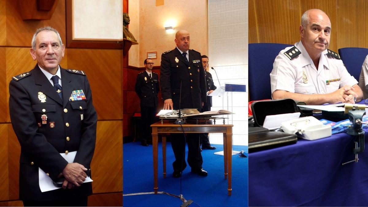 El exDAO y exjefe superior de la Policía en Aragón, José Ángel González; su sucesor en Aragón, Juan Carlos Hernández, y el exjefe de la Brigada de Policía Judicial, Antonio José Royo.