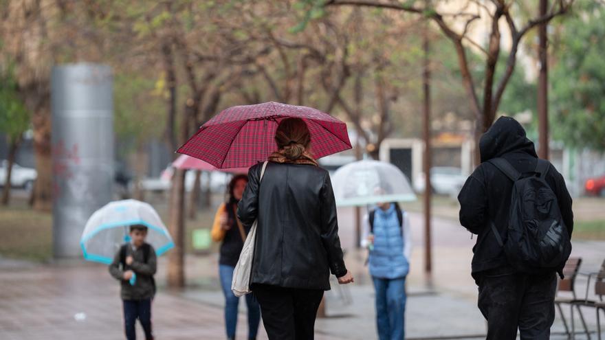 Varias personas con paraguas pasean por las calles de Barcelona.