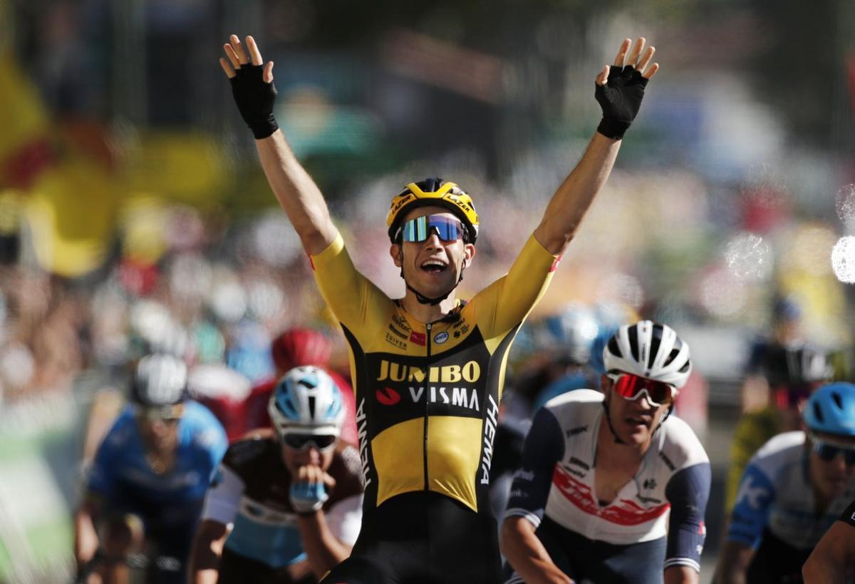 Cycling - Tour de France - Stage 7 - Millau to Lavaur - France - September 4, 2020. Team Jumbo-Visma rider Wout Van Aert of Belgium wins the stage. REUTERS/Benoit Tessier/Pool