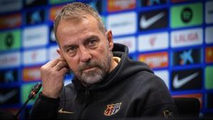 Flick, en la rueda de prensa previa al duelo con el Sevilla en el Sánchez Pizjuán.