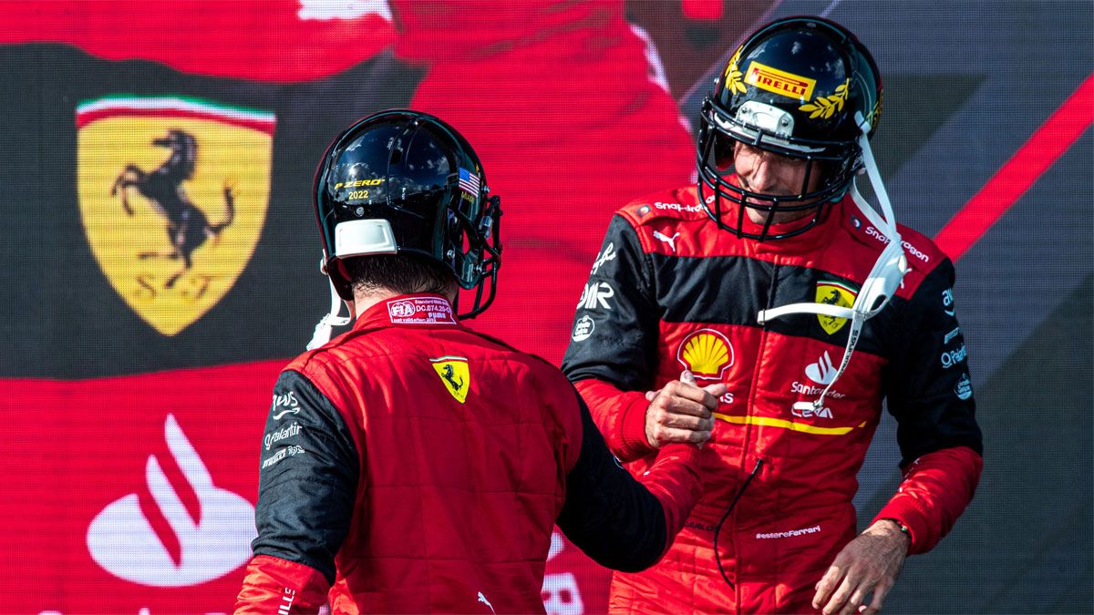 Sainz y Leclerc, en el podio del Gran Premio de Miami, que ganó Verstappen