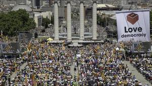 Acto por el referéndum, en Barcelona, el 11 de junio.