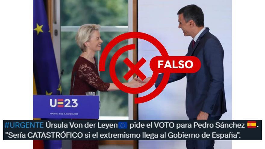 Ursula von der Leyen no ha pedido el voto para Pedro Sánchez de cara a las elecciones generales del 23 de julio