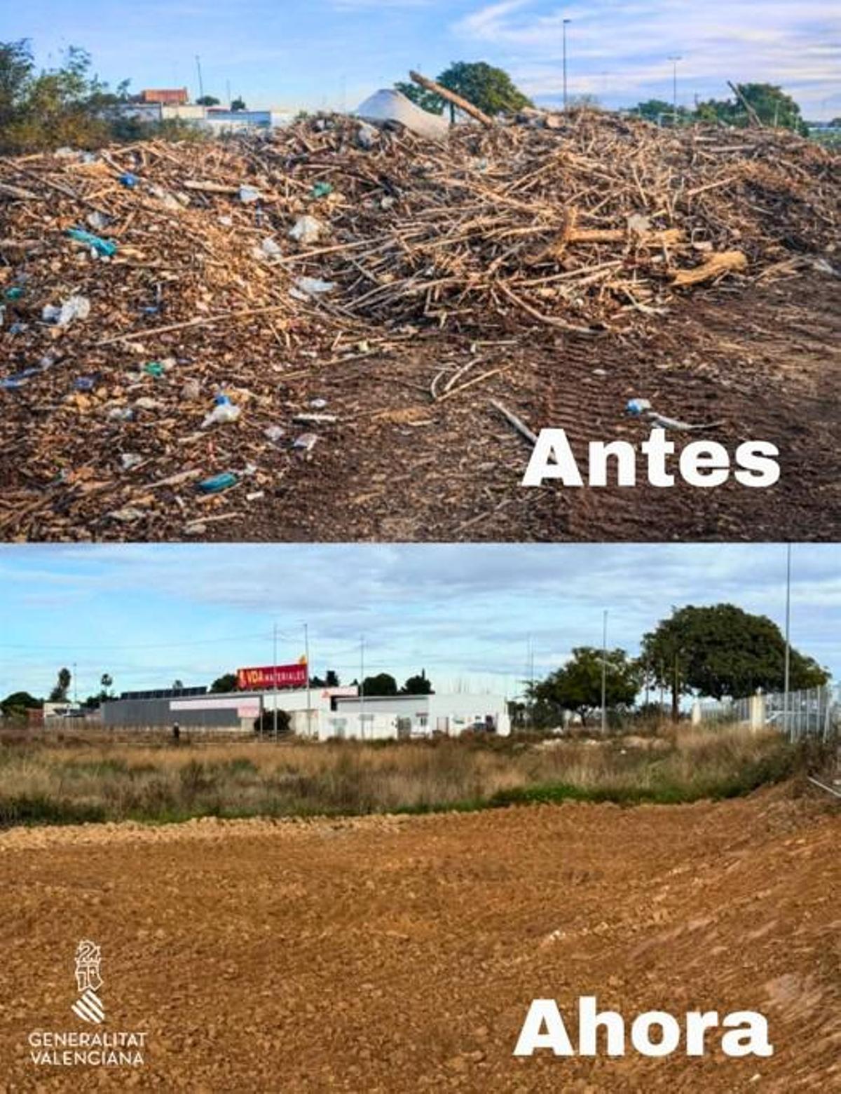 Comparativa de la campa, antes y después de la gestión de todos los residuos.