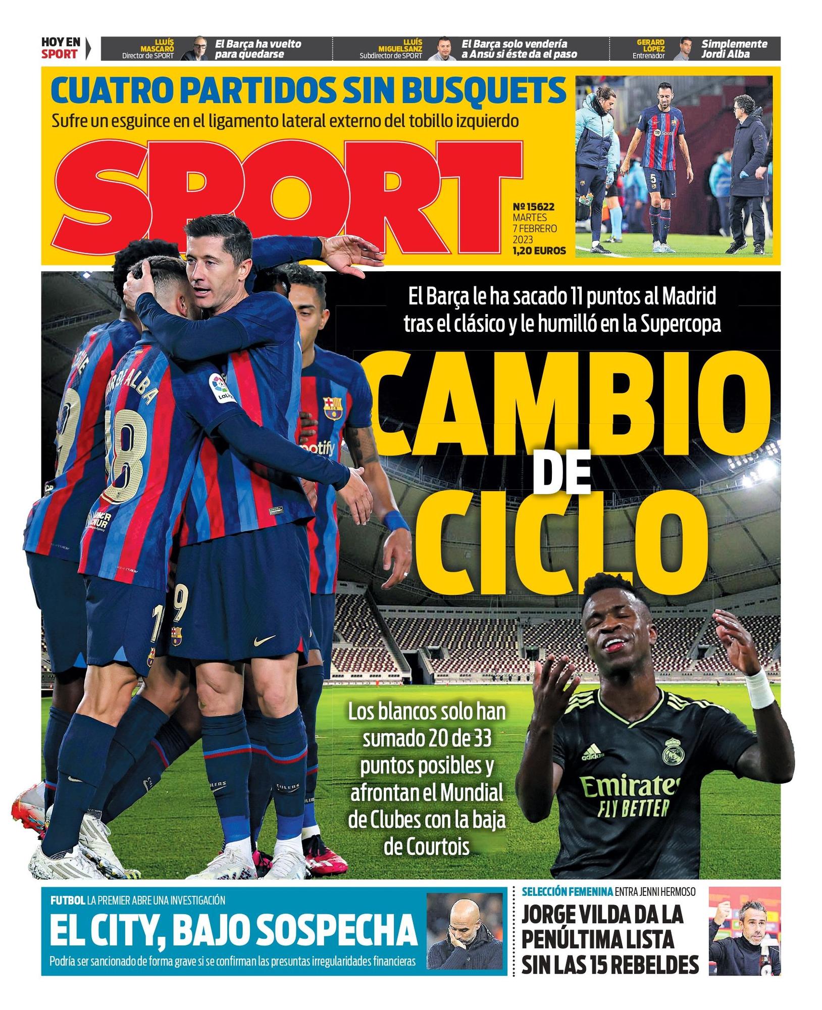 Esta es la portada de SPORT del martes 7 de febrero de 2023