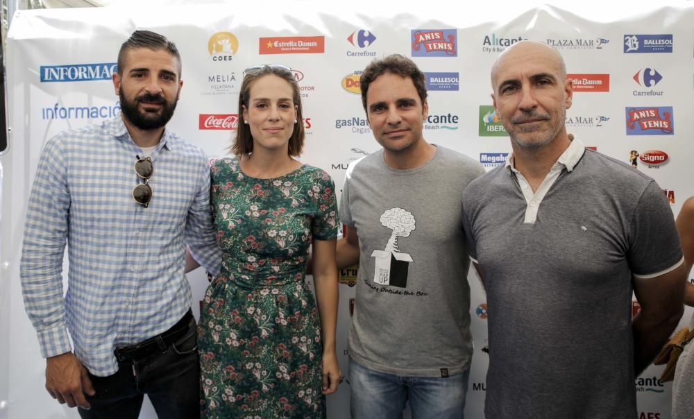 El secretario técnico del Hércules, Javier Portillo; la presidenta de Inusa, Laura Ortiz; el redactor de Deportes de INFORMACIÓN Lucas V. Belmar y el director de Comunicación del Hércules, Tomás Moya.