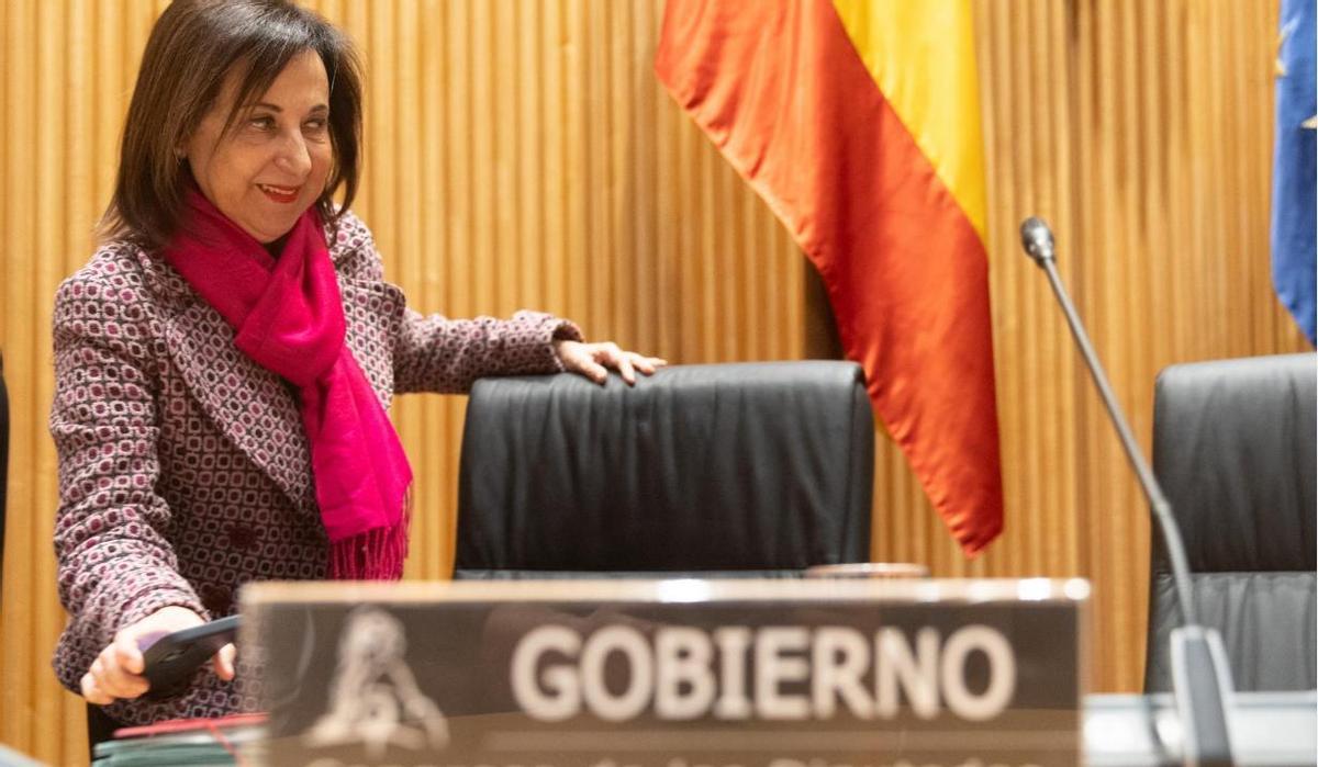 La minstra de Defensa, Margarita Robles, a su llegada a la Comisión Mixta de Seguridad Nacional en el Congreso.
