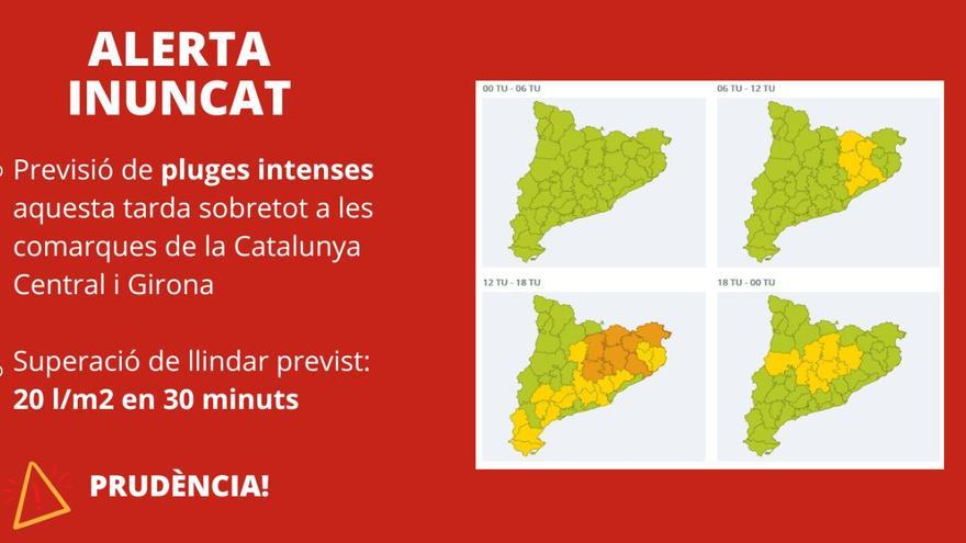 Alerta per pluges intenses aquesta tarda, especialment a la Catalunya Central i comarques de Girona