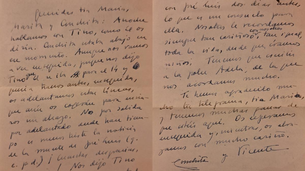 Junto a las fotografías, el archivo conserva algunas cartas familiares que ayudan a conocer el lado más íntimo de Vicente Aleixandre.