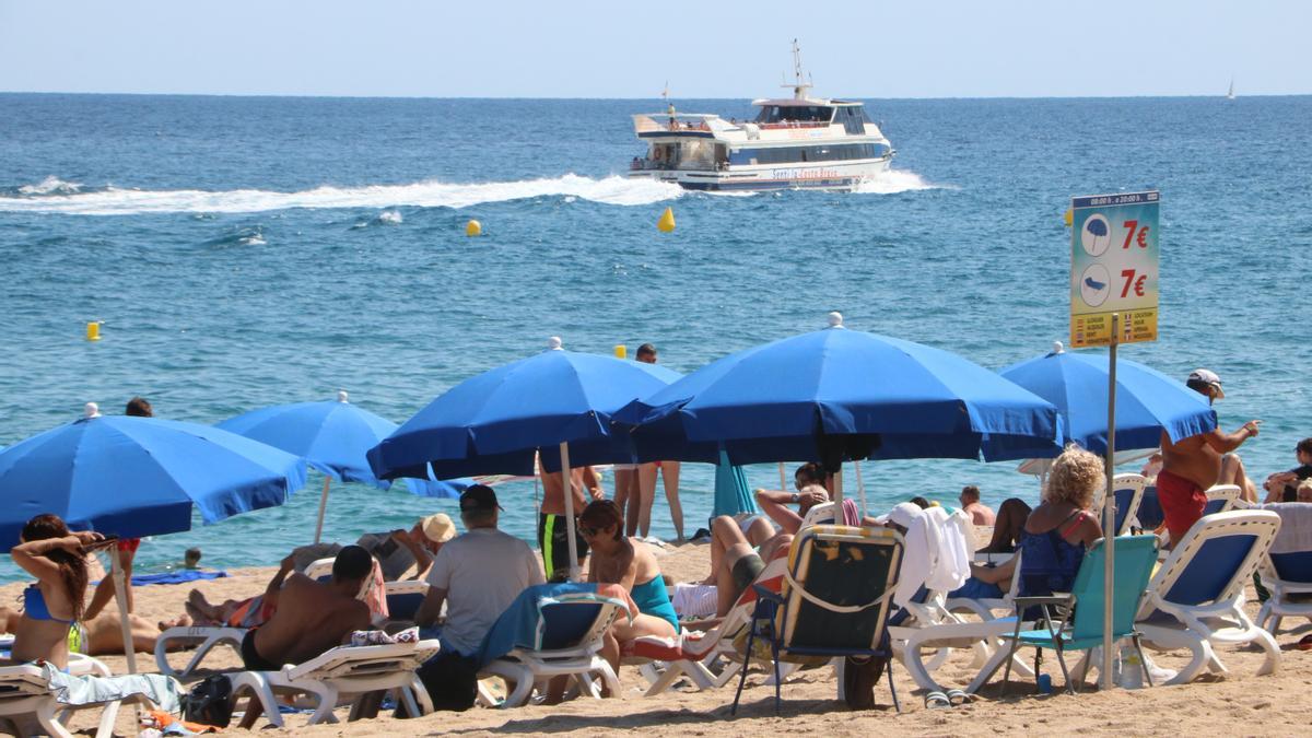 Un grup de gent amb tumbones a la platja