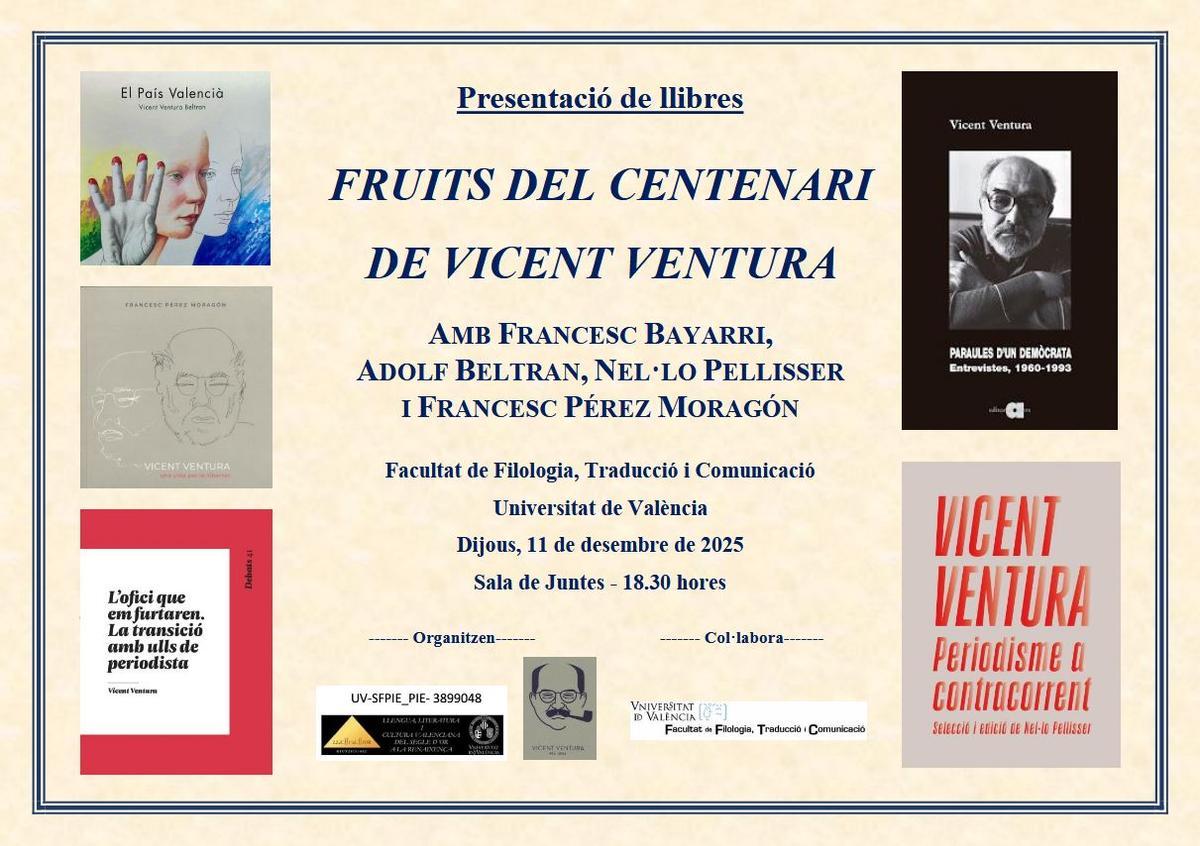 Homenaje a Vicent Ventura con la presentación de cinco libros.