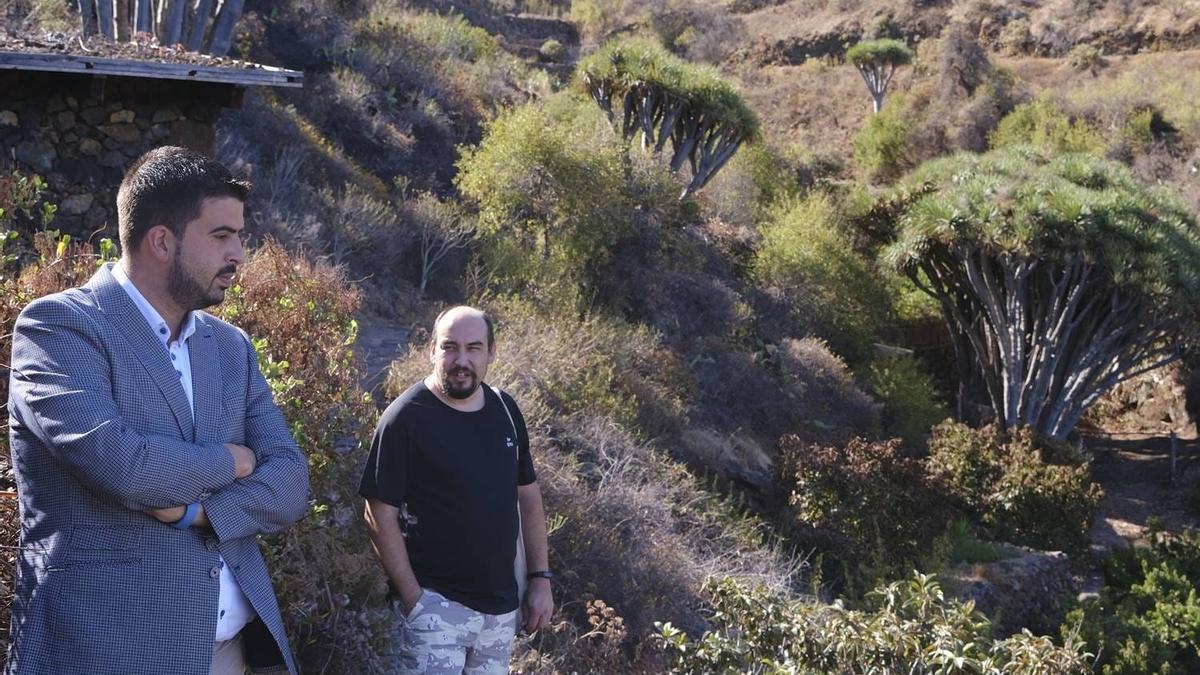 El consejero de Infraestructuras del Cabildo de La Palma, Borja Perdomo, y el alcalde de Garafía, Yeray Rodríguez, en una visita a Buracas