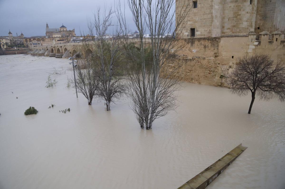 El río Guadalquivir, en umbral rojo a su paso por la capital