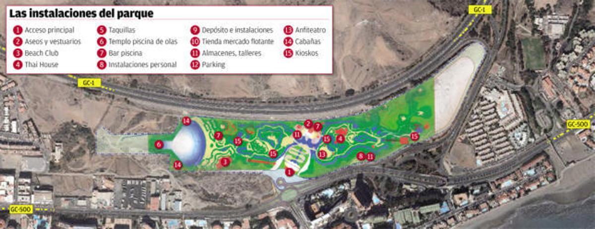 Infografía del futuro parque acuático de los Kiessling en Gran Canaria.