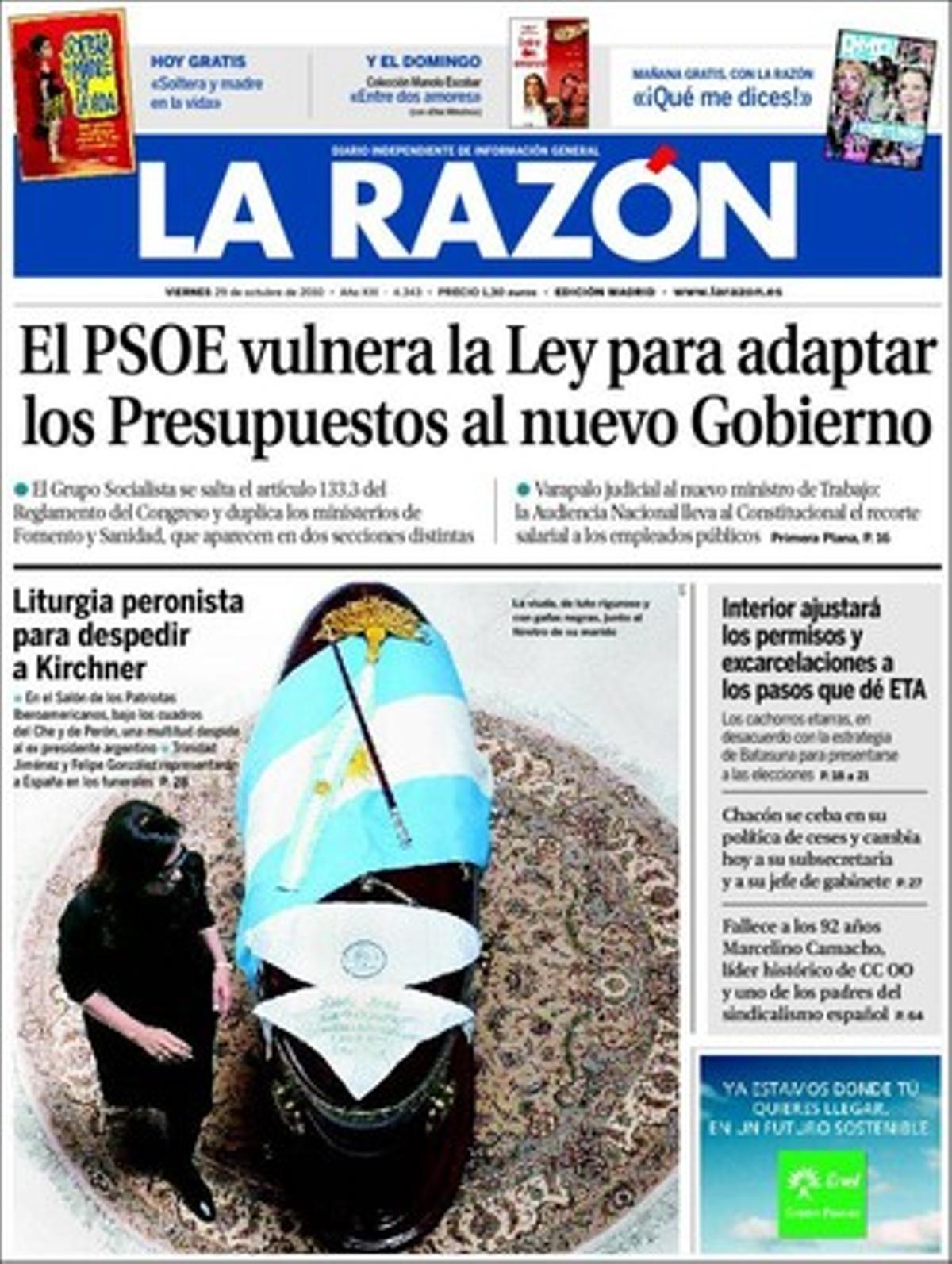 ’La Razón’ també destaca a dins que Segi, l’organització juvenil batasuna, es manté fidel a l’ortodòxia etarra i no va a les reunions de la l’esquerra ’abertzale’; que gairebé set de cada 10 metges espanyols asseguren haver estat víctimes d’agressions verbals, amenaces i coaccions per part dels seus pacients, encara que només un 3% d’ells ha patit violència física, i torna a denunciar la falta de transparència de les ajudes al cine a partir de les declaracions del destituït Ignasi Guardans a EL PERIÓDICO.