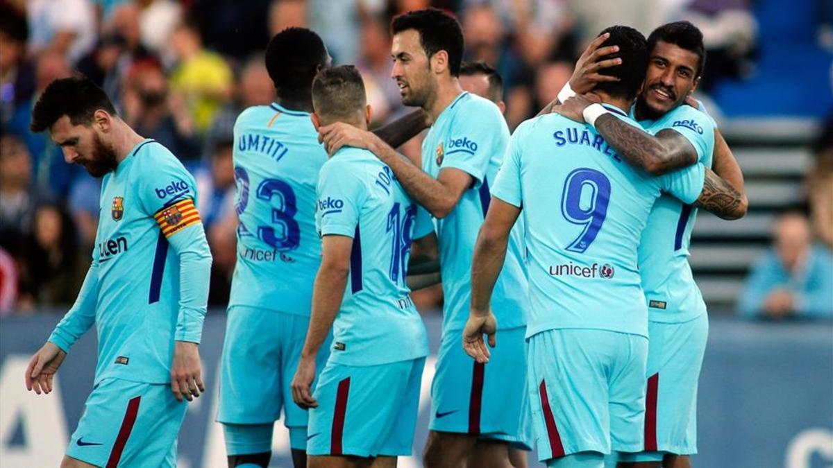 Los jugadores del Barça celebran uno de los goles frente al Leganés