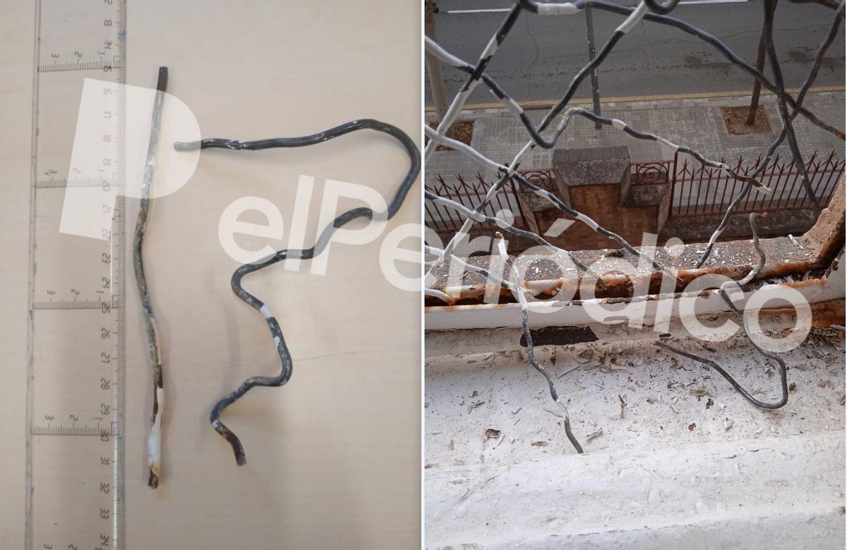 A la izquierda, dos de los alambres de acero que había conseguido arrancar Ángela Dobrowolski en la ventana de la prisión, a la derecha.
