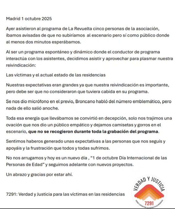 El comunicado de la asociación '7291 Verdad y Justicia'