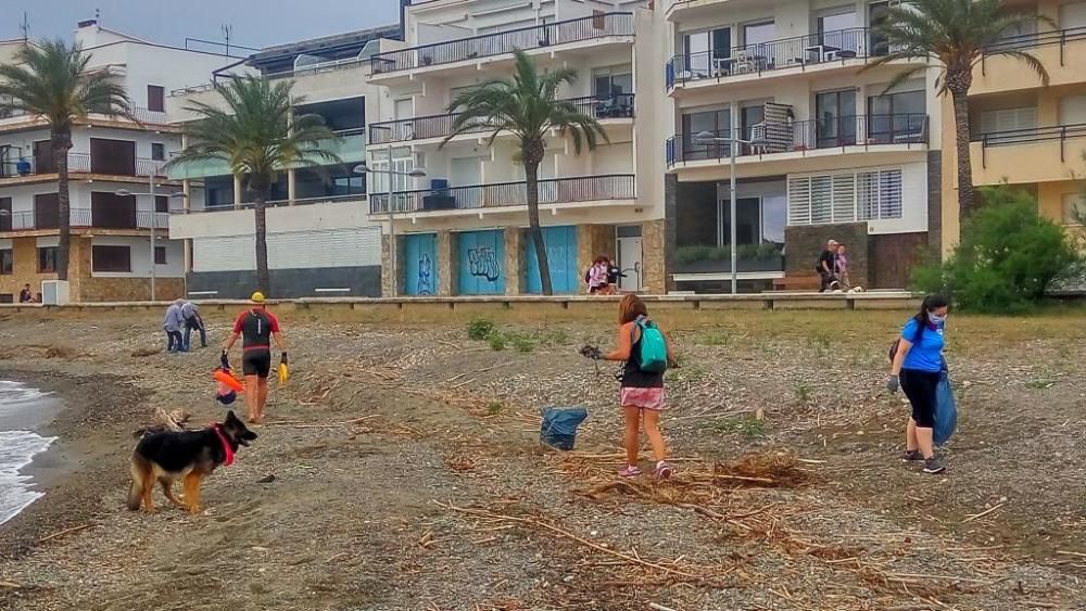 Voluntaris de l''entitat netejant el front de mar.