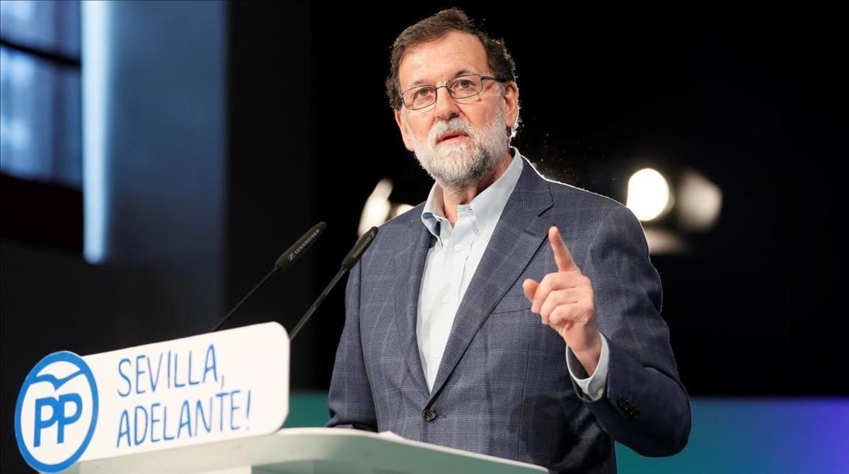 El presidente del Gobierno, Mariano Rajoy, durante la clausura de un acto del PP de Sevilla.