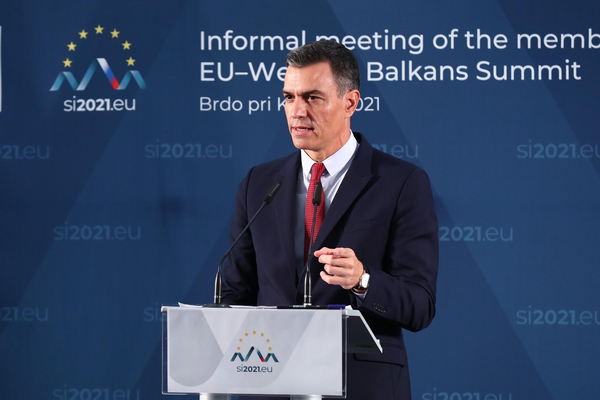 El presidente del Gobierno, Pedro Sánchez, durante la cumbre UE-Balcanes en Eslovenia