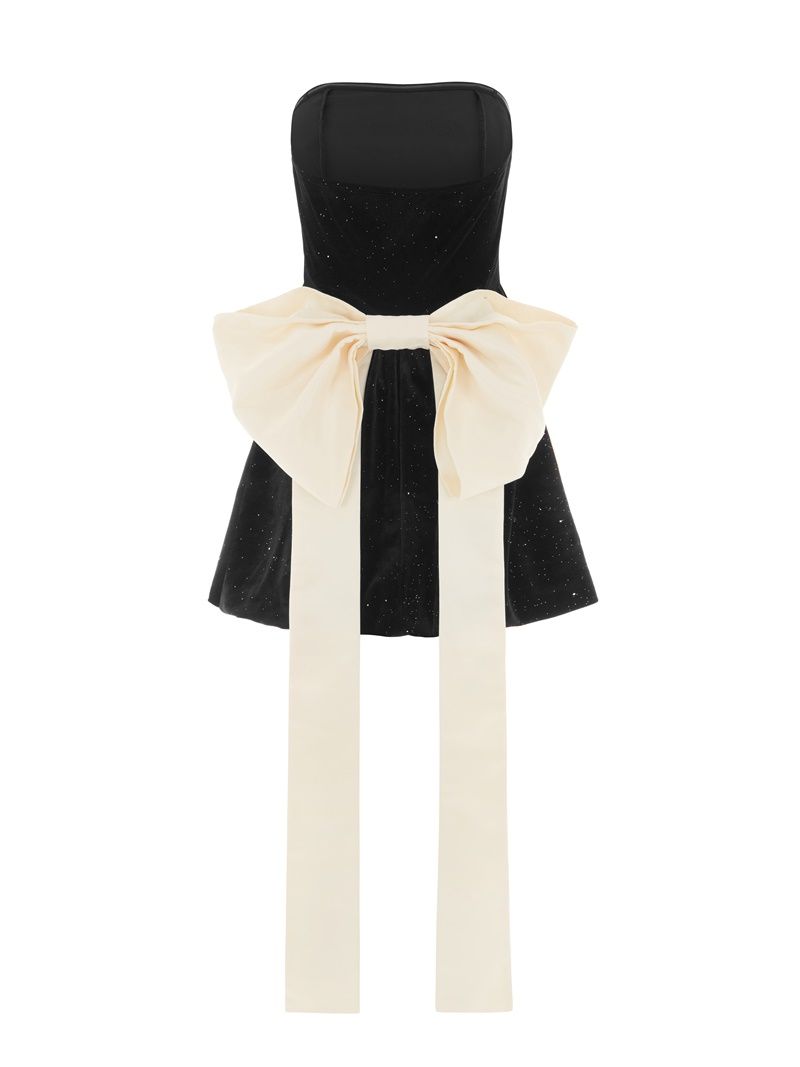 Vestido negro mini de mujer con decoración de lazo de Shein