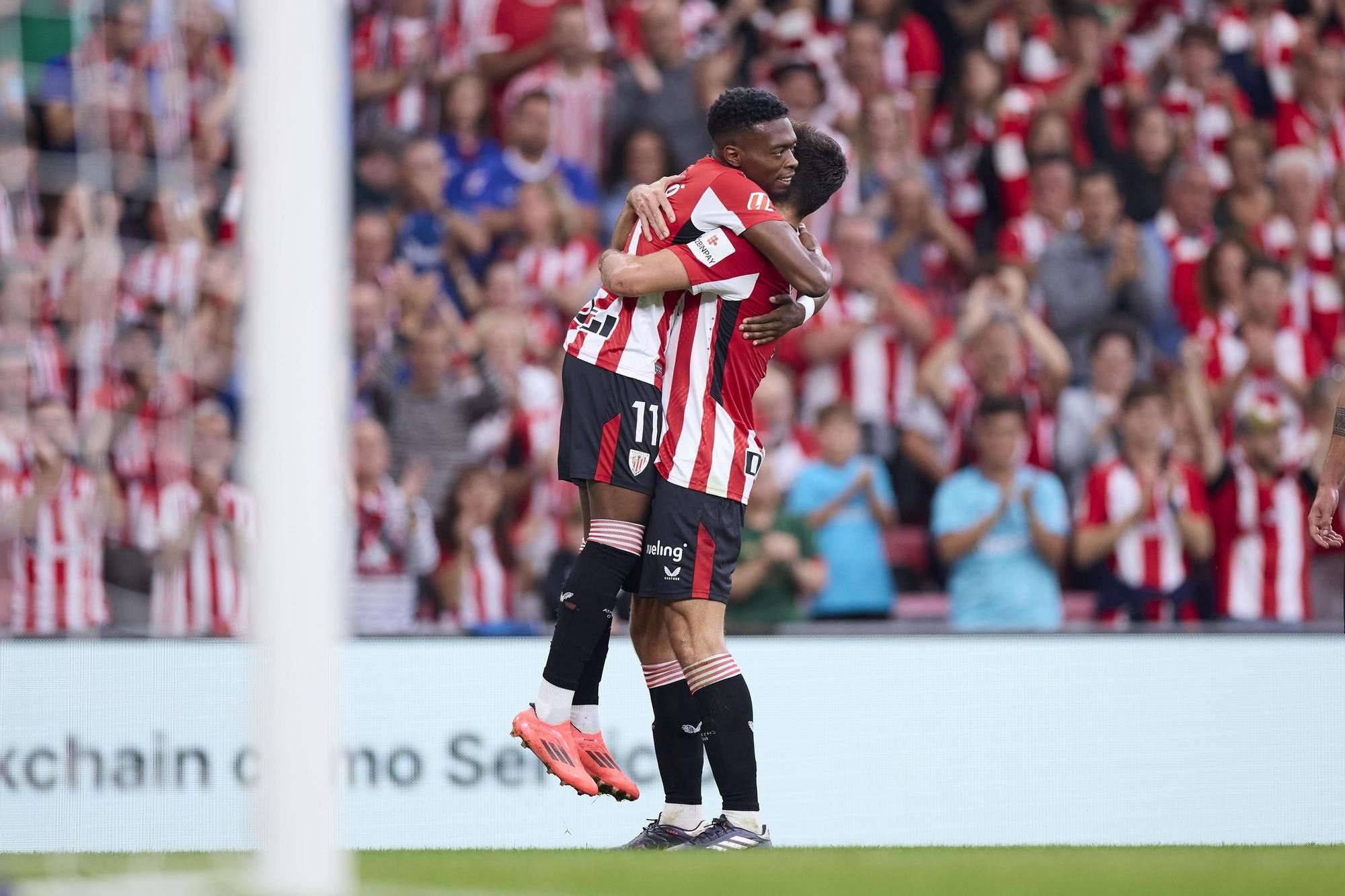 Alvaro Djalo of Athletic Club celebrates after scoring goal during the LaLiga EA Sports match between Athletic Club and RC Celta de Vigo at San Mames on September 22, 2024, in Bilbao, Spain. AFP7 22/09/2024 ONLY FOR USE IN SPAIN / Ricardo Larreina / AFP7 / Europa Press;2024;SPAIN;Soccer;Sport;ZSOCCER;ZSPORT;Athletic Club de Bilbao v RC Celta de Vigo- La Liga EA Sports;