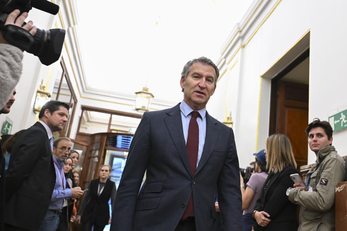 El líder del Partido Popular, Alberto Núñez Feijóo, en el pleno del pasado jueves en el Congreso.