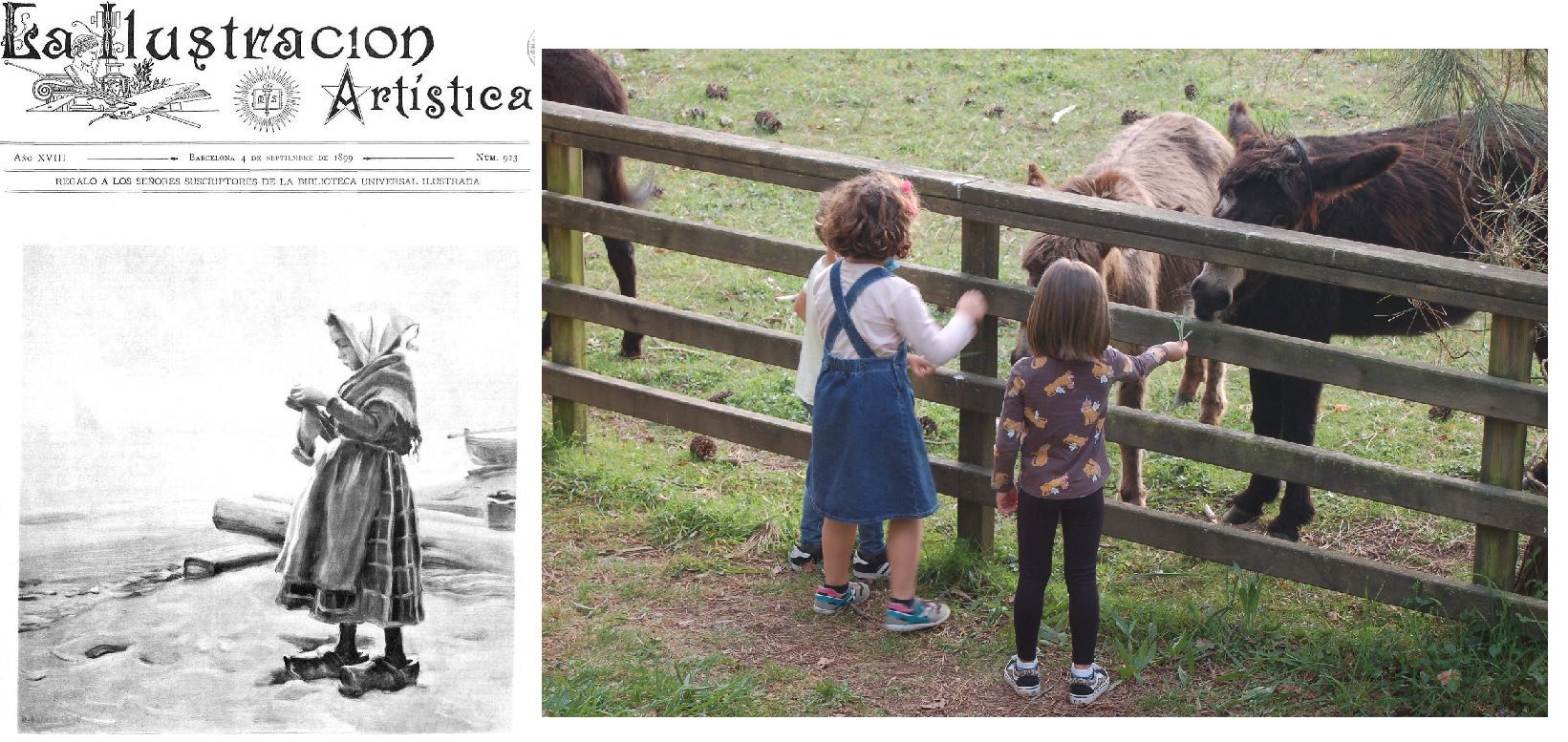 La portada de la revista en la que Emilia Pardo Bazán escribió de A Toxa y niños ofreciendo hierba a los burros de la isla.