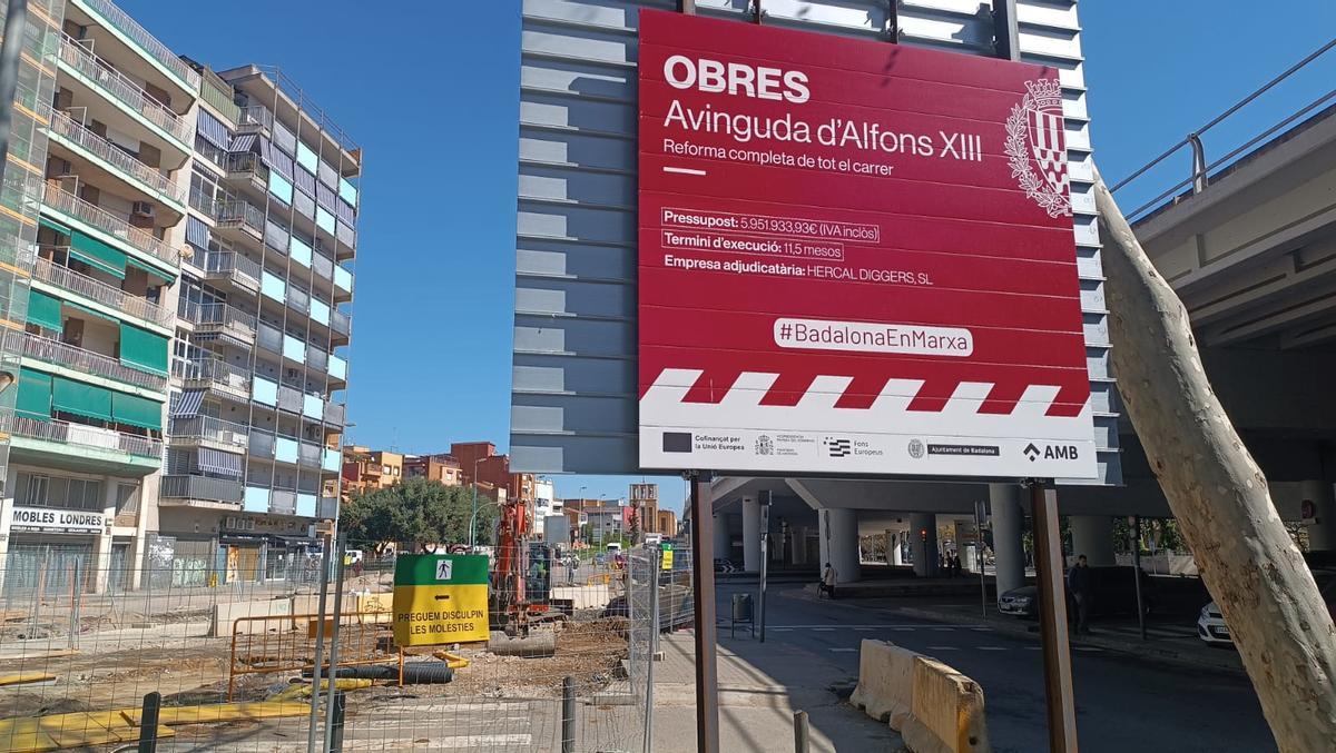 Obras de reurbanización de la avenida Alfons XII de Badalona