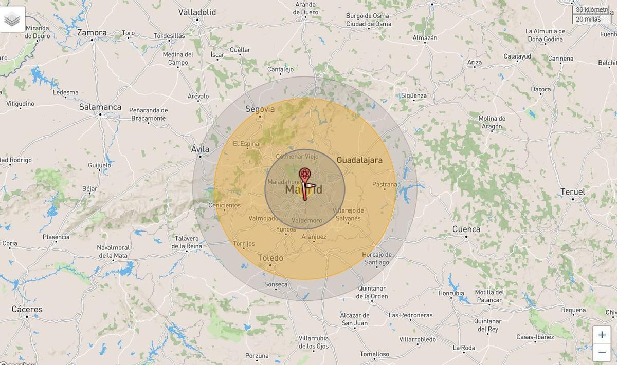 Impacto hipotética de una bomba nuclear en Madrid.