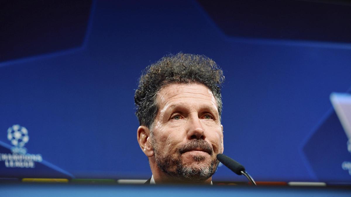 Diego Pablo Simeone, técnico del Atlético, durante su comparecencia en la rueda de prensa de la previa de Champions.