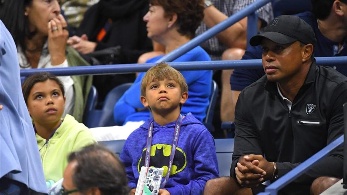 Woods y sus hijos, en el palco de la familia Nadal