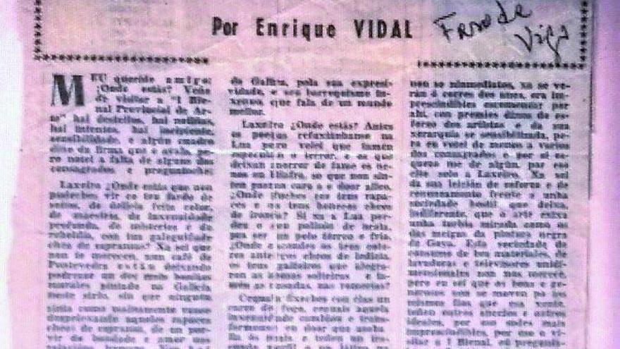 Artículo publicado en FARO DE VIGO, con motivo de la inauguración de la Bienal Provincial de Arte de 1971.