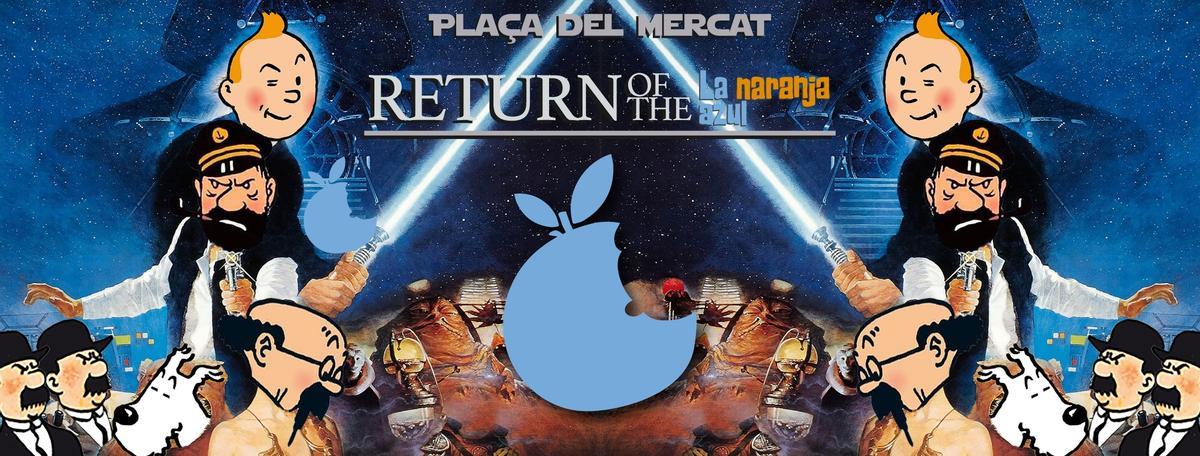 Montaje que mezcla la saga Star Wars y la película "Tintín y las naranjas azules"