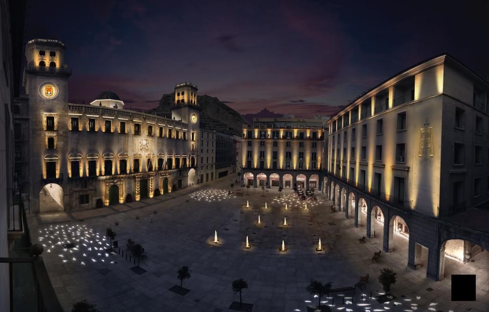 Así será la nueva iluminación de la plaza del Ayuntamiento de Alicante