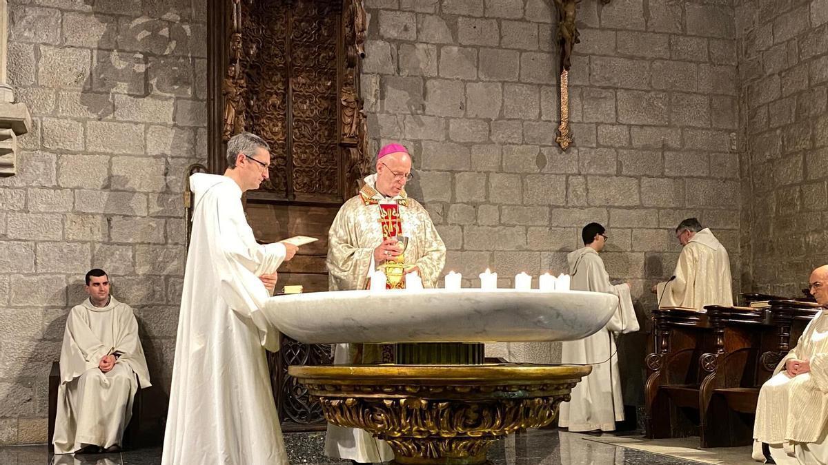 Marc Sureda amb el bisbe de Girona, fra Octavi Vilà.