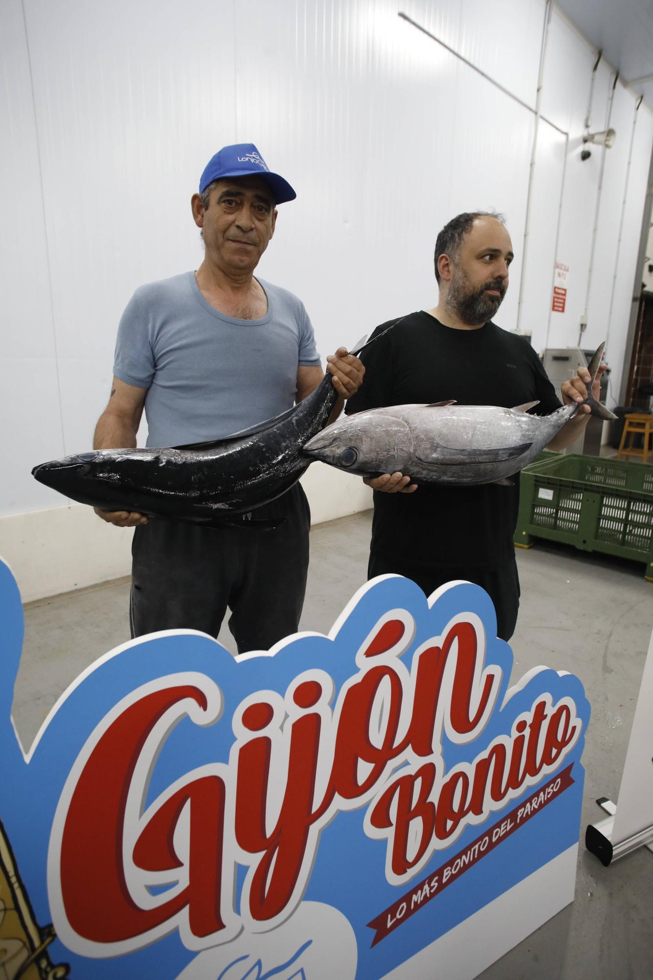 La primera descarga del bonito en la lonja de Gijón, en imágenes