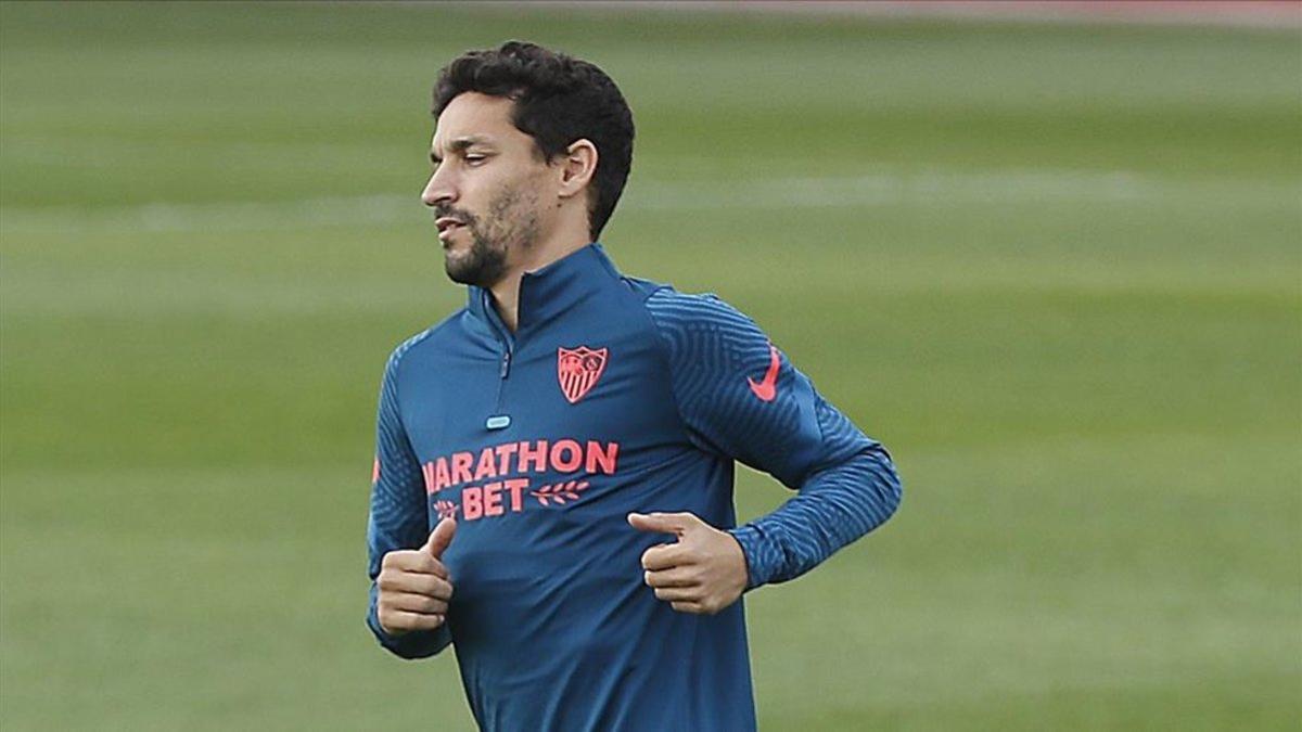 Jesús Navas durante un entrenamiento con el Sevilla