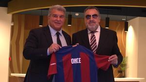 Joan Laporta y Miguel Carballeda, este jueves en las oficinas del FC Barcelona