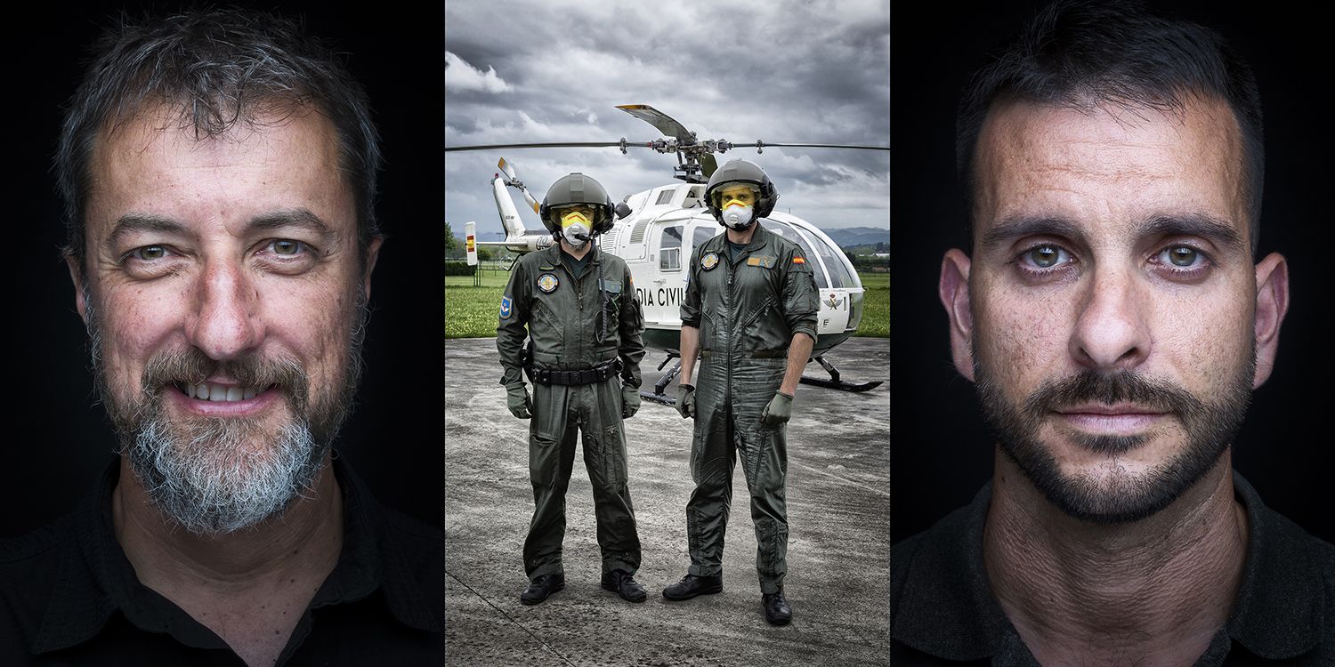 [Javier González Álvarez y Adrián Villasante Colina] | Pilotos de helicóptero. | Helipuerto del Aeródromo de la Morgal. Llanera.